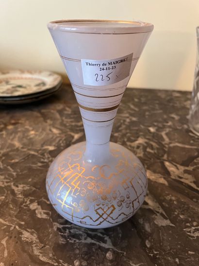 Lot of two enamelled vases, two opaline glass...