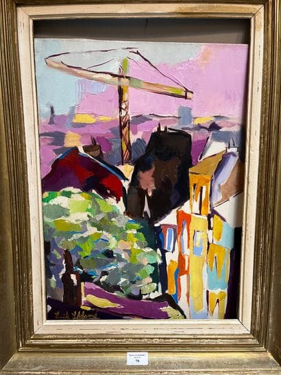 Le chantier, oil on canvas, signed lower...