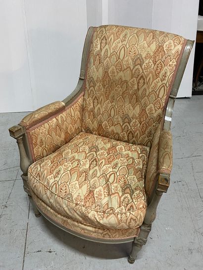 Bergère and armchair in grey lacquered wood....