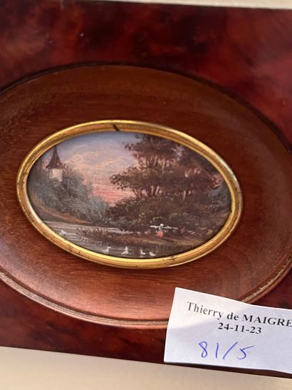 Set of five oval landscape miniatures on...