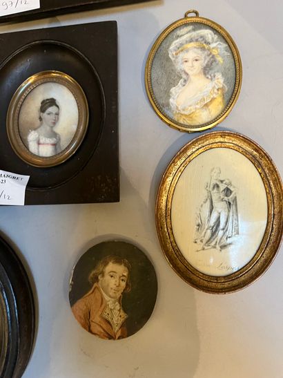 Lot of ten framed miniatures: portraits of...