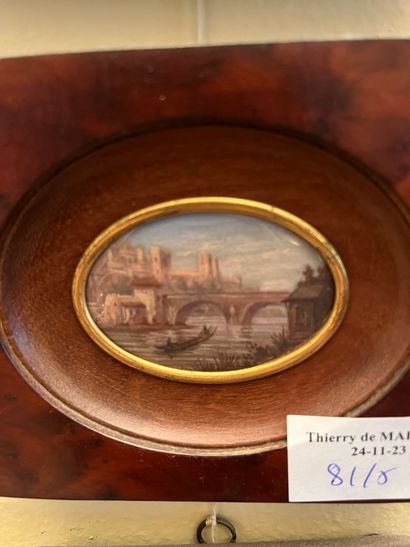 Set of five oval landscape miniatures on...