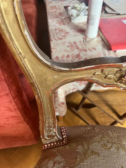 Pair of giltwood chairs in the Louis XV style,...