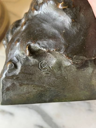 Man with hat
Patinated bronze group, marked...