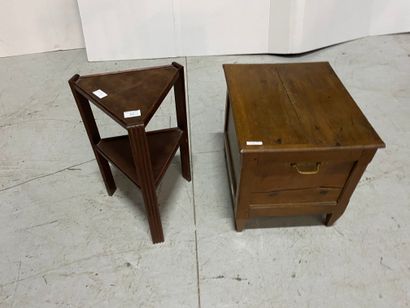 Small corner table in natural wood with two...