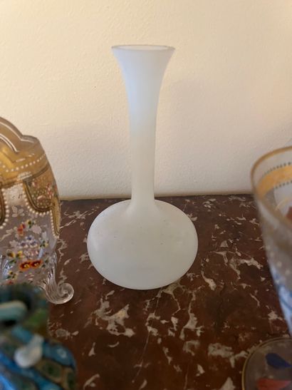Lot of two enamelled vases, two opaline glass...