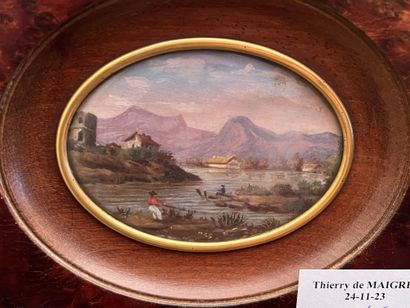 Set of five oval landscape miniatures on...
