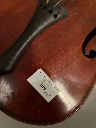 2 violins, one in its case with archer, 1...