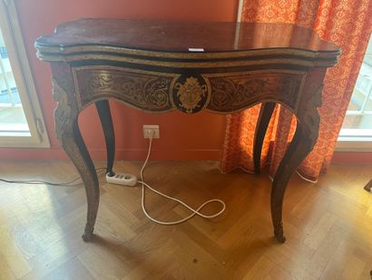 Game table in blackened wood with Boulle...