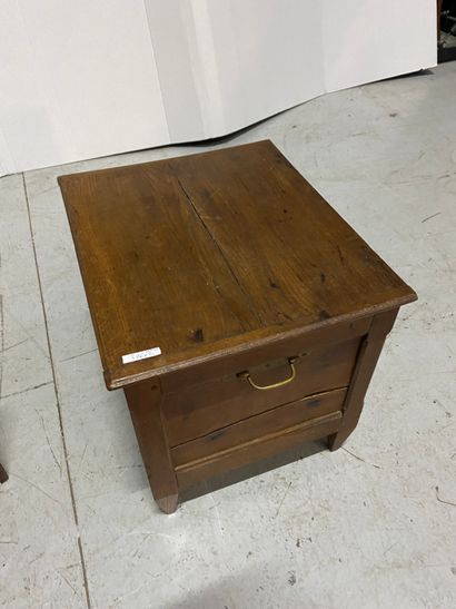 Small corner table in natural wood with two...