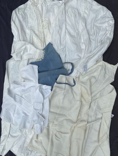 Large lot of white or blue aprons, blouses...