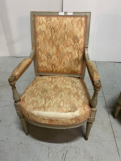 Bergère and armchair in grey lacquered wood....