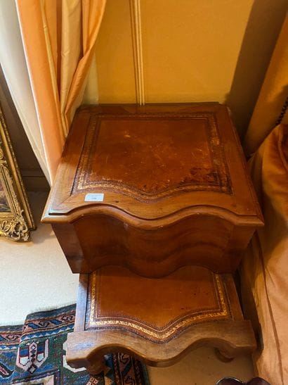 Fruitwood commode stool with leather 
H:...