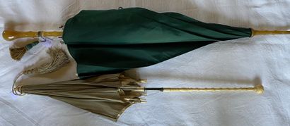 Set of 2 parasols, taupe satin or green satin....
