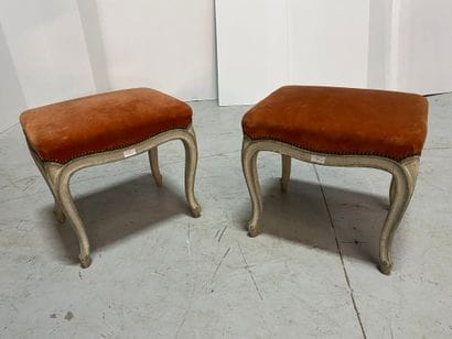 Pair of rectangular stools in beige lacquered...