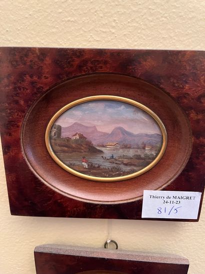 Set of five oval landscape miniatures on...