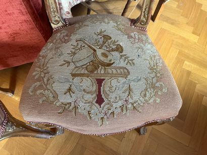 Pair of giltwood chairs in the Louis XV style,...