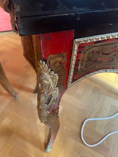 Game table in blackened wood with Boulle...