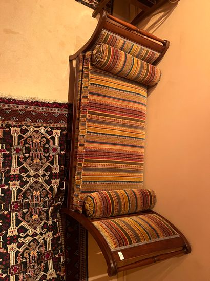 Mahogany veneered bench seat with inverted...