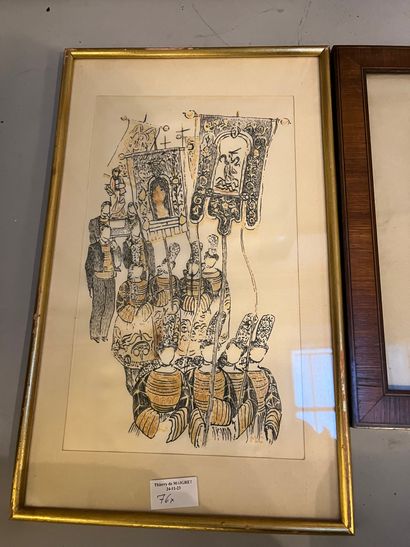 Lot of frames including engraving of a river...