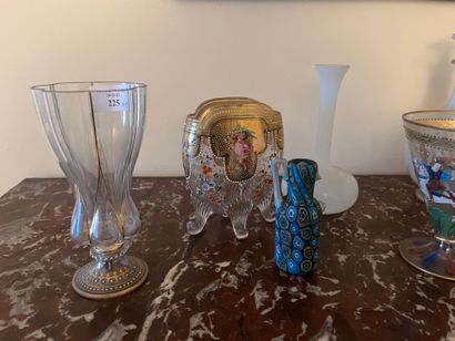 Lot of two enamelled vases, two opaline glass...