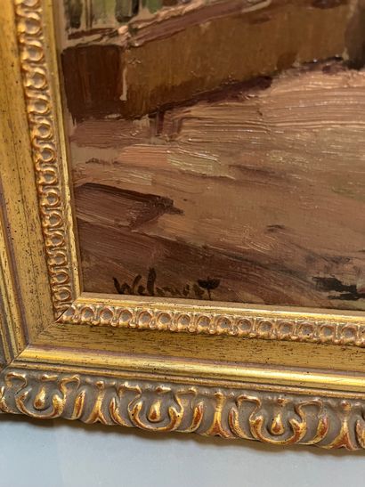Animated landscape, oil on panel, signed...