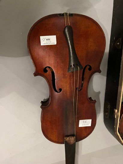 2 violins, one in its case with archer, 1...