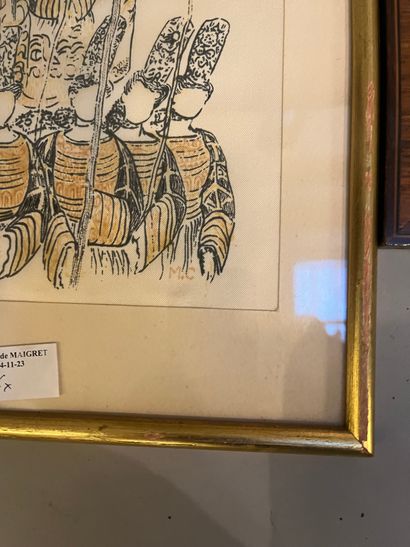 Lot of frames including engraving of a river...