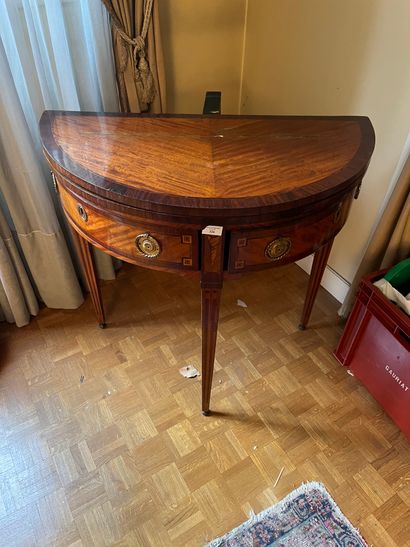 Veneered half-moon table with imitation fluting,...