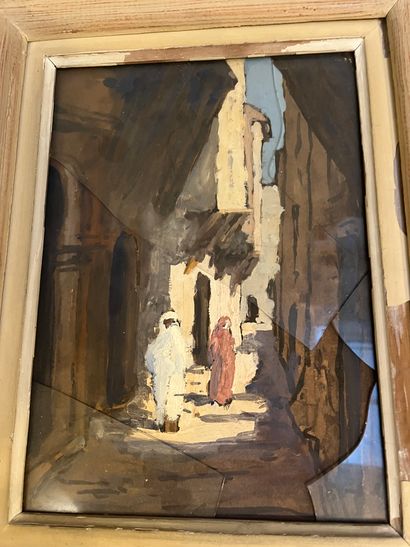 Washerwomen in a landscape 
Oil on panel...