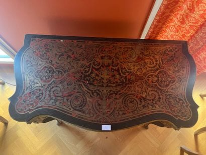 Game table in blackened wood with Boulle...