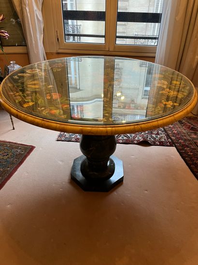 Marble pedestal table, baluster base, painted...