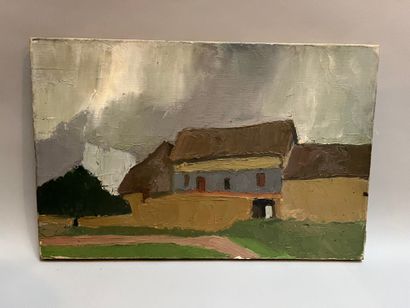 Chaumiére, oil on canvas (small chips) stamped...