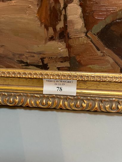 Animated landscape, oil on panel, signed...