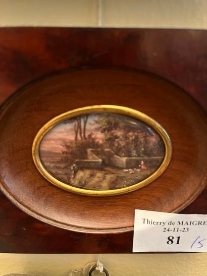 Set of five oval landscape miniatures on...