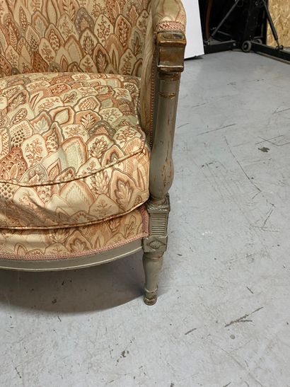 Bergère and armchair in grey lacquered wood....