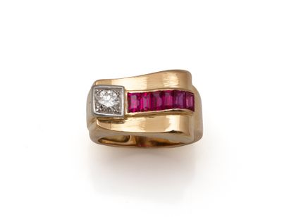 Bague tank en or 750 millièmes habillée de...