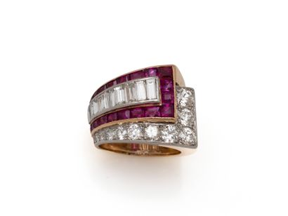 Bague tank en or 750 et platine 850 millièmes,...