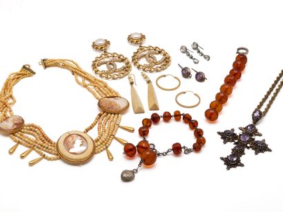 Lot of costume jewelry including two necklaces,...