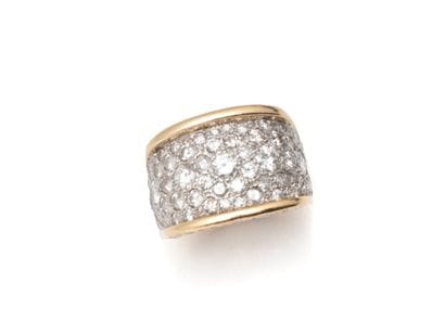 Bague jonc en or 585 millièmes, habillée...