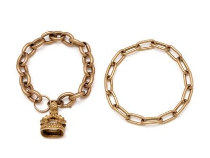 Lot en or 750 millièmes composé de deux bracelets...
