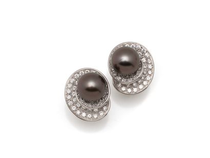 SCHOEFFEL. Paire de clips d’oreilles en or...