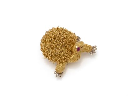 Brooch in 750 thousandths partially rhodium-plated...