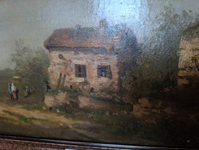 Ecole du XIXe siècle. Paysage de bord de...