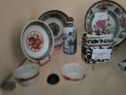 Lot de porcelaine, flacons, coupelles, tabatières,...