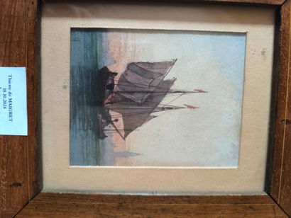 Vue de Venise au voilier. Aquarelle portant...