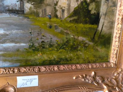 F. Marko. Cour de ferme. Huile sur panneau...