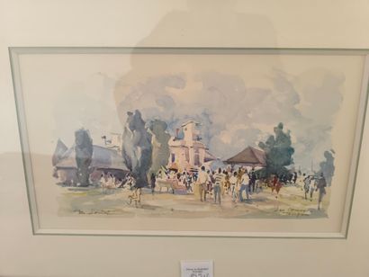 Les courses à Tanques. Aquarelle portant...