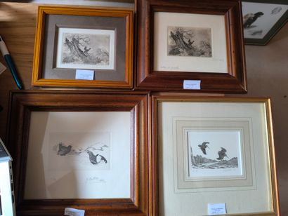 Tétras et bécasses. 4 gravures en noir d'après...