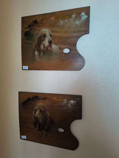 Geo Faurel. Portraits de chiens. Deux palettes...
